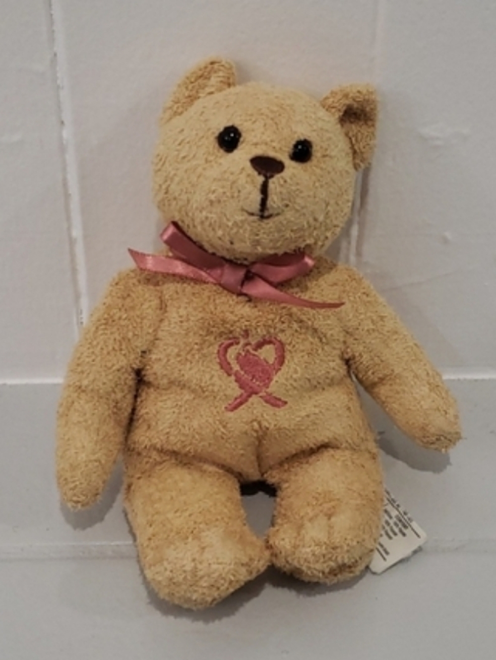 Vintage Avon Beige Plush Teddy Bear Pink Ribbon Breast Cancer Awareness